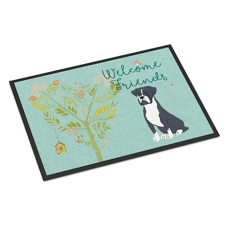 Carolines Treasures Carolines Treasures BB7581JMAT Welcome Friends Black Boxer Indoor or Outdoor Mat; 24 x 36 in. BB7581JMAT